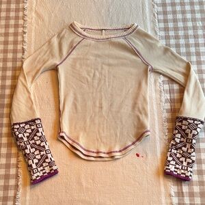 Free People Cream Top with Purple Trim